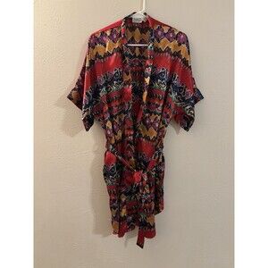 Vintage Size S/M Kathryn Short Red Robe Kimono Wrap Satin Retro Funky Disco
